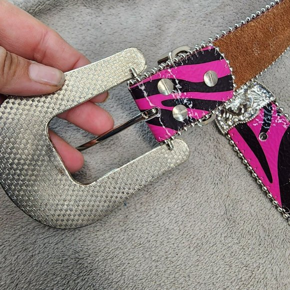 Belt Womens 38 Pink Black Rhinestone Studded Western Cowgirl main image 4